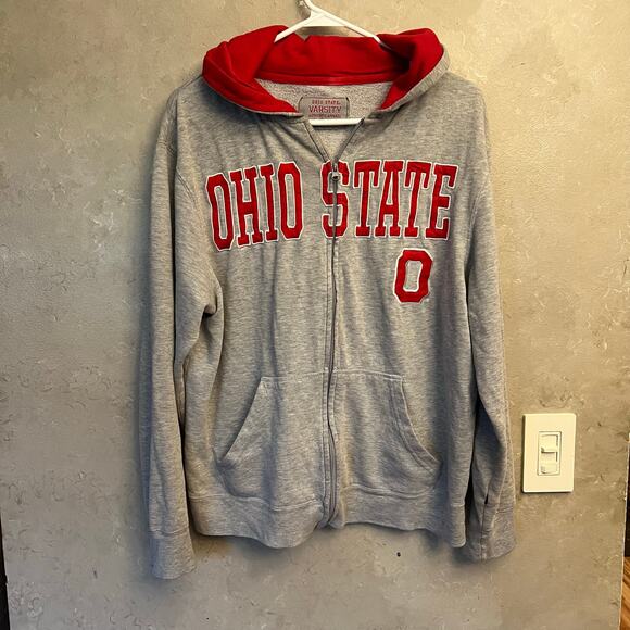 🌰 Ohio State OSU Zip Up Hoodie Red Gray M Buckeyes Varsity - Picture 4 of 12